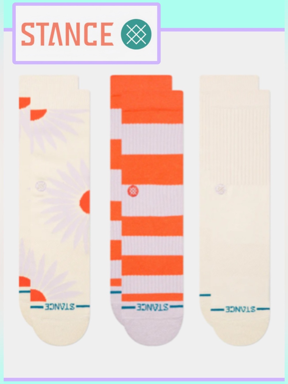 NWT Stance Prowess 3-Pack Crew Socks Women's Small in Coral Canvas